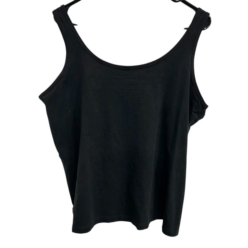 Woman Within Black Tank Top 1X Adjustable Straps Cotton Spandex Comfortable Fit